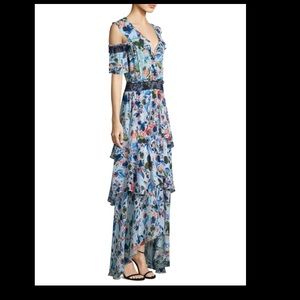 Tanya Taylor blue floral cold shoulder dress